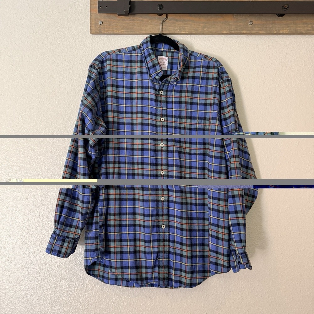 Brooks Brothers Madison Fit Plaid Button Down Shirt Mens Large Blue Cotton